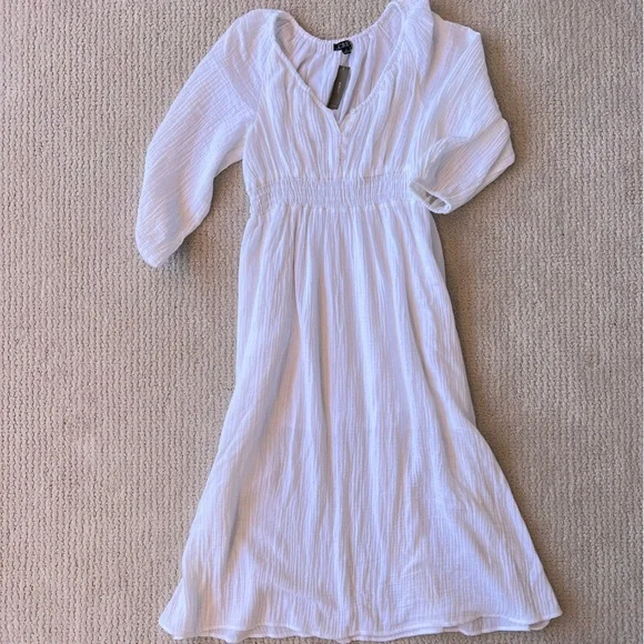 NWT J.CREW White Soft Cotton Gauze V-Neck Long Sleeve Midi Dress M - Picture 7 of 15